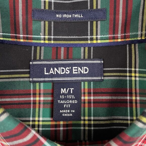 Lands' End Mens Button Down Long Sleeve Black Windowpane Plaid- M/T (15-15 1/2) - Picture 4 of 12